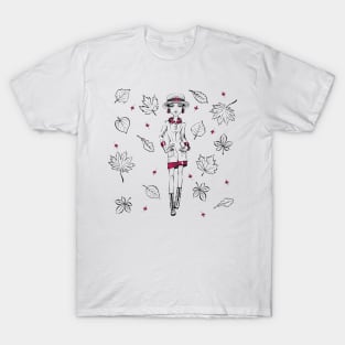 Vector fashion girl in autumn clothes T-Shirt